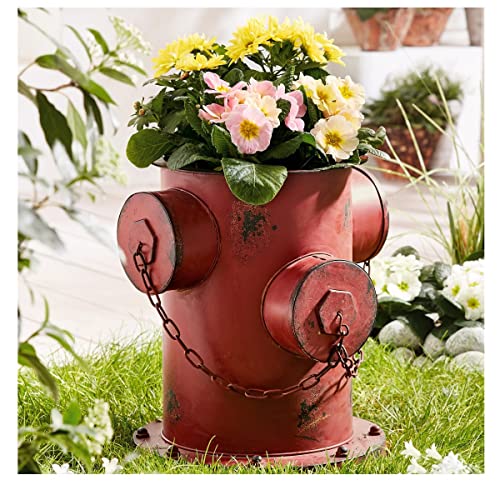 Pureday Schneider Home Blumentopf Übertopf Hydrant Shabby Chic Rostoptik Eisen ca. 35 x 32 x 36cm rot