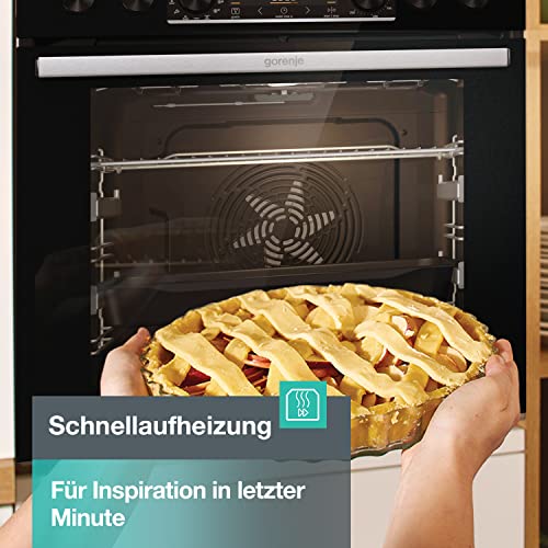 Gorenje BPS 6737 E02B Einbau-Backofen, 77 Liter, Pyrolyse, Heißluft, ExtraSteam, Gentle Close & Open, AirFry, PerfectGrill, PizzaMode 300°C, ChildLock, schwarz