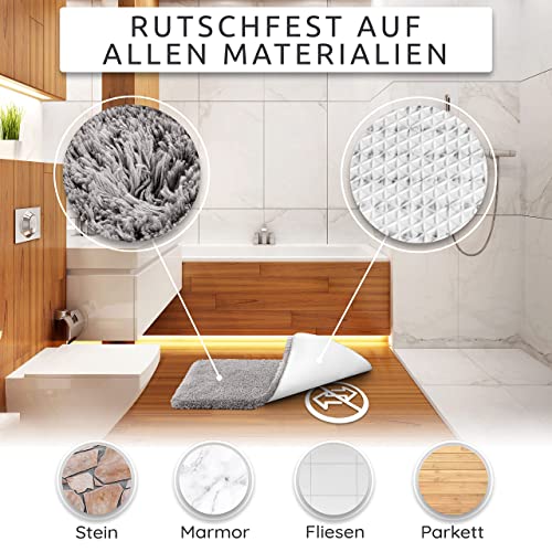 Flauschige Badematten & Badteppiche in Allen Farben 50x80 cm. Ideal geeignet als Badezimmerteppich, WC Vorleger ohne Ausschnitt und Badmatte hochflor. Badematte grau Badteppich grau Badevorleger grau