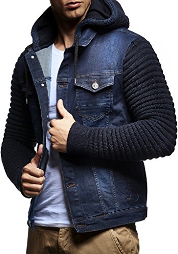 Leif Nelson Herren Strickjacke Jeansjacke Jacke Sweatjacke LN5240; Größe S, Blau