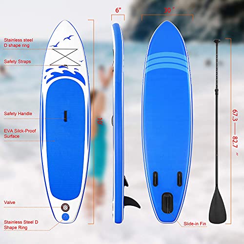 Stand Up Paddling Board Aufblasbares Paddle Board SUP Paddle Board Zubehör Rucksack Paddle Line Pumpe Rutschfestes Deck Angeln Yoga 305 * 76 * 15cm Erwachsene & Jugendliche & Kinder