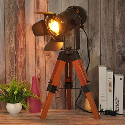 Industrielle Stativ-Holz-Tischlampe für Nachttisch, Bauernhaus höhenverstellbare Retro-Schreibtischlampe für Wohnzimmer Rotation Vintage E27 Stehleuchte für Schlafzimmer