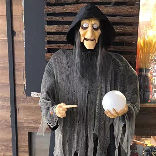 INSISTON Halloween Deko Garten 1.8m Animierte stehende Hexe mit Langen Haaren, Animierter Grim Reaper, Augen Glänzend Sound Gesteuerte, für die gruseligste Dekoration zu Halloween