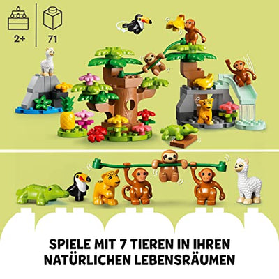 LEGO 10973 DUPLO Wilde Tiere Südamerikas Spielzeug-Set mit 7 Tierfiguren, Steine und Dschungel-Spielmatte, Lernspielzeug für Mädchen und Jungen ab 2 Jahre