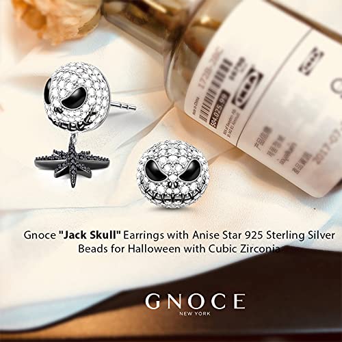 GNOCE"Jack Schädel" Charm Anhänger 925 Sterling Silber Bead Charms mit Zirkonia Charm Schmuck für alle Armbänder Halsketten Geschenke Bijouterie für Halloween Damen Mädchen Baby (3Ohrring)