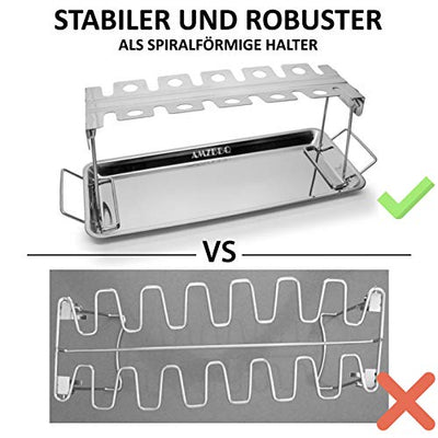 AMZBBQ® Premium Hähnchenschenkelhalter für 12 Keulen - Robuster Hähnchenständer aus 100% Edelstahl - Spülmaschinengeeignetes Grillzubehör für Männer Geschenk