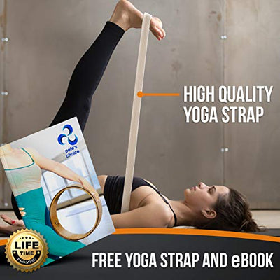 Yoga Rad Holz und Yoga Blocks aus Kork mit Zusätzlichem eBook und Yoga Gurt. Extra Feste, Massive Yoga-Blöcke, Bessere Unterstützung, Natürliches und Umweltfreundliches Fitness Zubehör