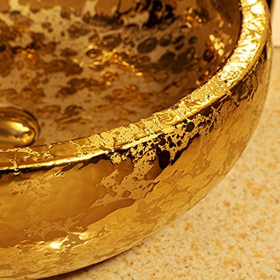 Aufsatzwaschbecken Gold Keramik Waschschüssel Luxus Porzellan Badezimmer Waschbecken Waschbecken Für Bar Und Kleine Garderobe, Nur 1 Waschbecken