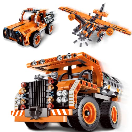 VEPOWER City Konstruktionsspielzeug Bauset ab 6 7 8 9 10 Kinder,3 in 1 Technic Flugzeug Kipplaster Transportwagen Bausteine Spielzeug,361 PCS Kreative Geschenk für Jungen Mädchen Mint Lernspielzeug