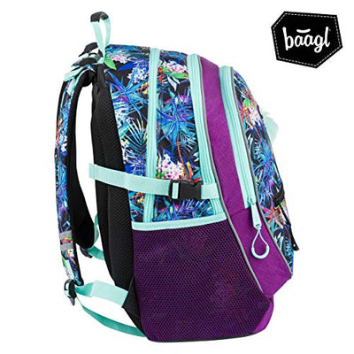 Baagl Schulrucksack für Mädchen - Schulranzen für Kinder mit ergonomisch geformter Rücken, Brustgurt und reflektierende Elemente (Jungle)