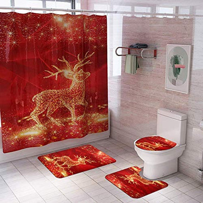 ZHANGYH Saugfähige Badezimmermatte Toilettensitz Teppich Set Badematte Weihnachten Rentier Gold verblasst Nicht Polyester Teppich Saugnapf Multifunktionsmaschine Waschbar und bequem Badezimmer Du