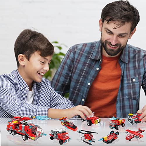 QLT City Fire Truck Building Kit für Kinder von 6–12 Jahren, kompatibel mit Lego City Fire Truck 8-in-1-Baustein, Fire Helicopter Toys Building Sets.(313 PCS)