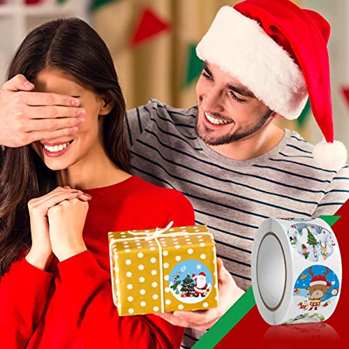 Weihnachts Aufkleber Rolle,1000 Stück Weihnachtsaufkleber Weihnachtsgeschenke Sticker Etiketten,für Umschlag,Papiertüten,Weihnachtskarten Rund Geschenk-Aufkleber