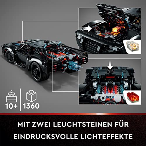 LEGO 42127 Technic BATMANS BATMOBIL Spielzeugauto, Modellauto-Bausatz aus dem Batman-Film von 2022 mit Leuchtsteinen, Geschenk zu Weihnachten für Kinder