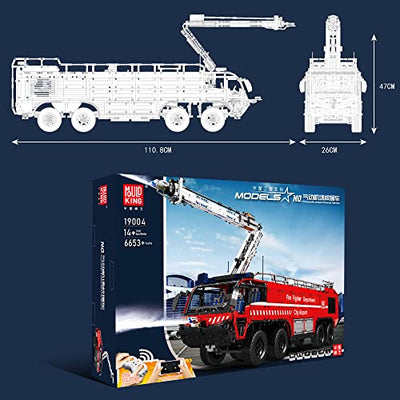 FigureArt Mould King 19004 Technik Flughafen Rettungsfahrzeug LKW Bausatz, 6653 Teile mit 13 Motoren Fernbedienung Wasserspray Technik Pneumatik Klemmbausteine Kompatibel mit Lego Technik