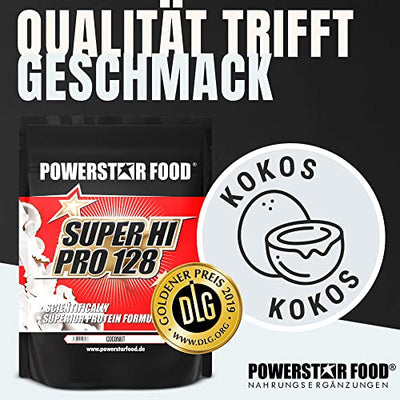 Powerstar SUPER HI PRO 128 | Mehrkomponenten Protein-Pulver Coconut 1kg | Höchstmögliche Biologische Wertigkeit | Eiweiß-Pulver mit 79% Protein i.Tr. | Protein-Shake zum Muskelaufbau & Abnehmen