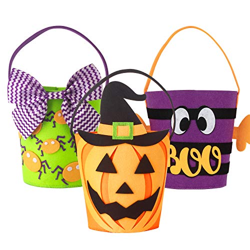 Art Beauty Halloween Eimer Korb Trick or Treat Taschen Set von 3 Filz Goody Körbe für Kinder Kleinkinder Jungen Mädchen