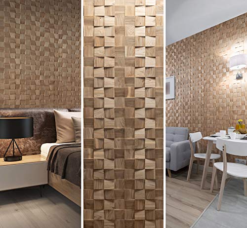 Wandverkleidung aus Holz 3D Optik Natürliches Eiche Holz Wandpaneele Wanddekoration Holzverkleidung Holzwand Wanddesign von Wooden Wall Design model Dominus. (1m2)