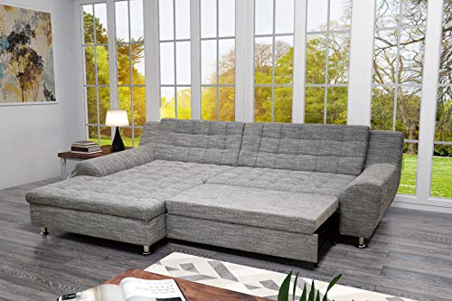 DOMO Collection Morton Ecksofa | Sofa mit Schlaffunktion in L-Form, Eckcouch mit Bett, weiß-grau, 304x200x84 cm