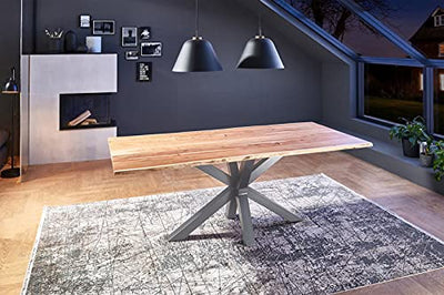 SAM Esszimmertisch 180x90cm Toledo, echte Baumkante, Akazienholz naturfarben, massiver Baumkantentisch mit Spider-Gestell Silber, FSC® 100% Zertifiziert