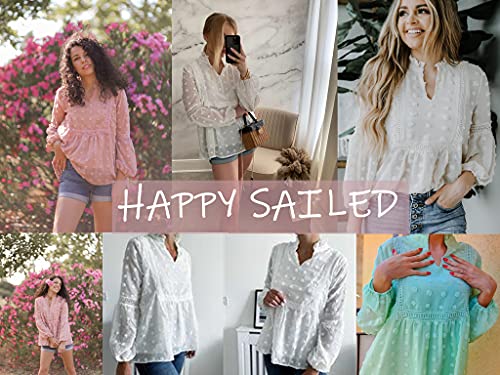 HAPPY SAILED Damen Bluse Weiß Elegant Spitze Blusenshirt Langarm Chiffon Tunika Shirt Hemd Oberteil Langarmshirt S