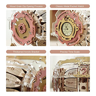 Robotime 3D Holz Mechanisches Puzzle Modellbausätze 250PCS Steampunk Barrel Time Clock Kalender Baukasten DIY Modell BAU Holz Kits zum Erwachsene