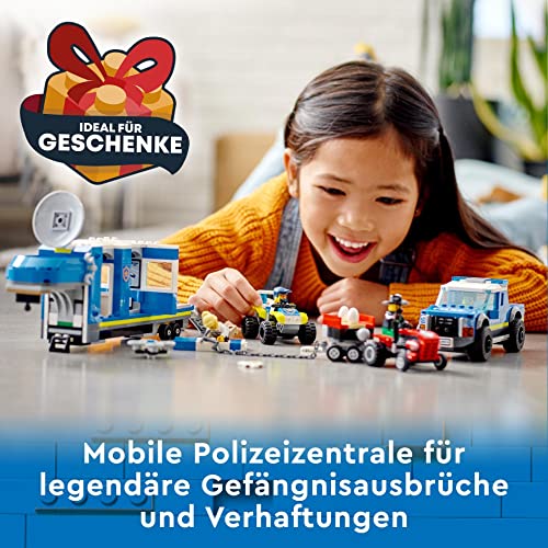 LEGO 60315 City Mobile Polizei-Einsatzzentrale Spielzeug mit Polizeiauto, Gefängnisanhänger, Drohne, Traktor und Minifiguren, Geschenkidee zu Weihnachten