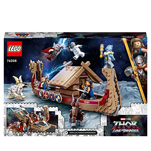 LEGO 76208 Marvel Das Ziegenboot Spielzeug-Schiff aus Thor: Love & Thunder, Avengers-Set zum Bauen mit Minifiguren und Sturmbrecher, Geschenk zu Weihnachten