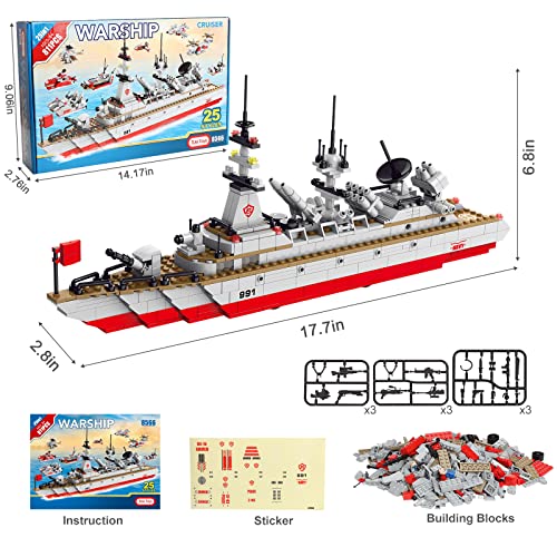 Sitodier Schlachtschiff Modell Bausteine Spielzeug, 811 Teile 25 in 1 Cruiser Boot Schiff Gebäude Bausatz Spielzeug für 6+ Jungen, Kriegsschiff Bausteine für Kinder Alter 6 7 8 9 10 11 12 Jahre alt