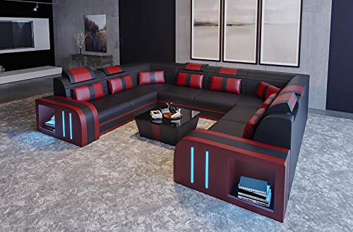 JVmoebel Design Sofa Couch Leder Polster Sitz Garnitur Wohnlandschaft Ecksofa A2 Rot Neu