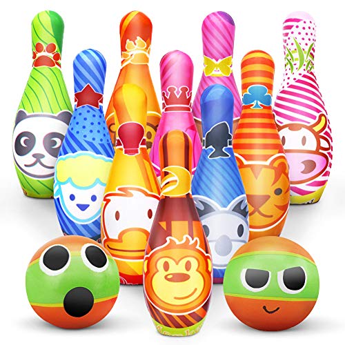 Dreamon Kegelspiel für Kinder Outdoor Garten Spielzeug Dosenwerfen Kinder Bowling Ball Set mit 10 Kegel und 2 Bälle Geschenke Montessori Spiele ab 3 Jahren Junge Mädchen