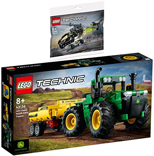 BRICKCOMPLETE Lego Technic 2er Set: 42136 John Deere 9620R 4WD Tractor & 30465 Hubschrauber