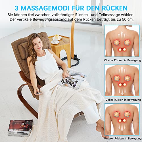 Asukale Massagesessel mit Wärmefunktion, Elektrisch Massagestuhl Ganzkörpermassage, Schaukelstuhl mit 5-Fach Verstellbarer Fußstütze, Relaxsessel Belastbar bis 150 kg (Braun)