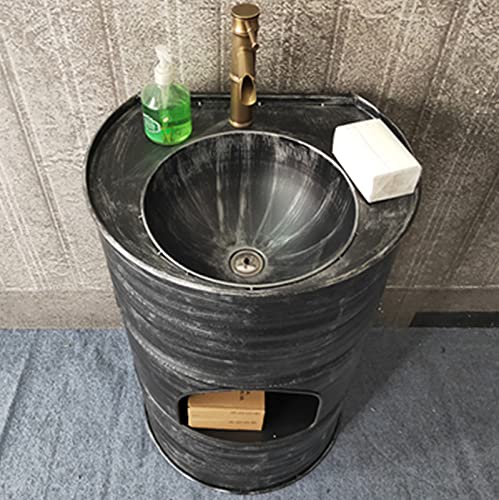 YRRA Retro one-Piece Base Washbasin, Creative bar Bathroom Standing Sink, Floor Standing Washbasin, Industrial Style with tap 22,8 x 19,2 x 35,4 Zoll,Red Copper,Without Mirror