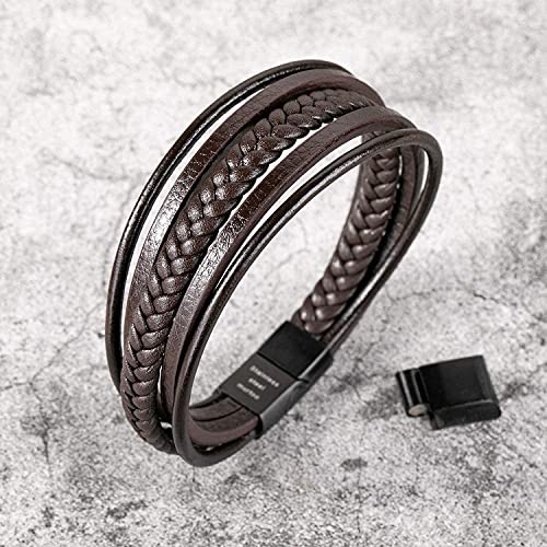 armband herren,herren Armband,lederarmband herren,herren lederarmband,lederarmband für männer,edelstahl magnetverschluss(leder braun mit extra Glied)