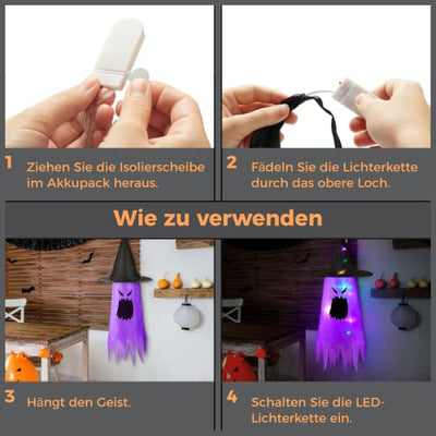 ZOYLINK Halloween Deko Hexenhüte Leuchtend, 6 Pieces Luminous Witch Hat Halloween Party Ornament LED Ghost Deko Gruselig Halloween Deko Outdoor