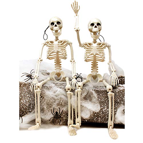 JOYIN 2 Pack 40.6cm Halloween Skelette | Bewegliche Ganzkörper-Gelenkskelette für Halloween Dekoration, Friedhofsdekorationen, Spukhauszubehör