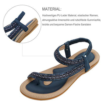 ZOEREA Damen Sandalen Flach Sommerschuhe PU Leder Bohemia Flach Sandalen Zehentrenner