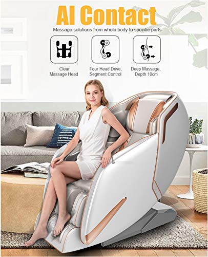 Lzour 4D SL-Track Zero Gravity Recliner Massagestuhl, Ganzkörper Shiatsu Massagestuhl mit Bluetooth-Heiz- und Fußrollenmassagegerät,Braun