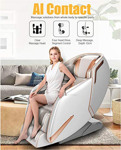 Lzour 4D SL-Track Zero Gravity Recliner Massagestuhl, Ganzkörper Shiatsu Massagestuhl mit Bluetooth-Heiz- und Fußrollenmassagegerät,Braun