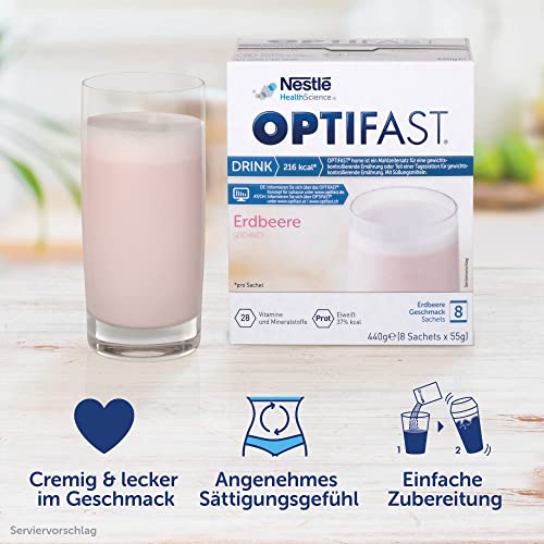 OPTIFAST KONZEPT Diät Shake Erdbeer zum Abnehmen | eiweißreicher Mahlzeitersatz mit wichtigen Vitaminen und Mineralstoffen | schnell zubereitet und lecker im Geschmack | 8 x 55g