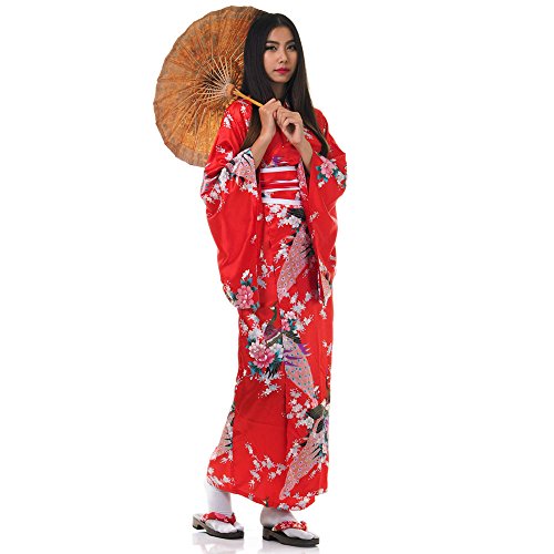 PRINCESS OF ASIA Traditioneller japanischer Geisha Yukata Kimono und Damen Samurai Kriegerin Kostüm aus Satin S M 36 38 40 42