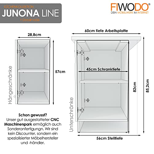 Küche 240cm von FIWODO® - ERWEITERBAR - günstig + schnell - Einbauküche Junona Line Set 240-4 Fronten wählbar (ANTHRAZIT GRAU/Weiss)