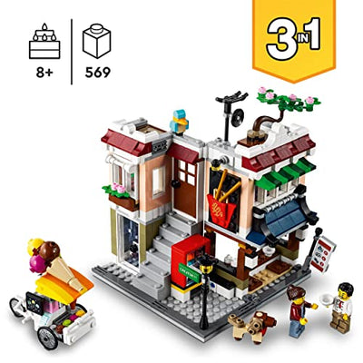 LEGO 31131 Creator Nudelladen, Fahrradladen und Spielhalle, 3in1 Konstruktionsspielzeug für Kinder ab 8 Jahren, Modular Building