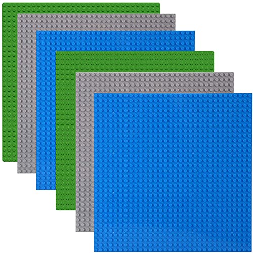 6 Kompatibel mit Bauplatte Lego Classic, Platten-Set Bauplatte Kompatibel mit Meisten Marken, Grundplatte,Grüne Blaue Graue Grundplatte,25.5*25.5cm