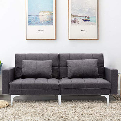 Mingone Schlafsofa Sofa mit Schlaffunktion 3 Sitzer Sofabett Verstellbarer Winkel Couch Schlafsessel (Dunkelgrau, 76 x 86 x 148 cm)