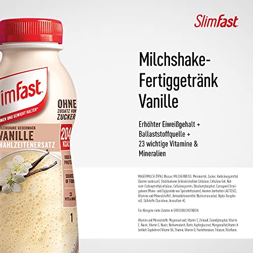 Slim Fast Fertigdrink Vanille 6er Pack I Fertiggetränk mit hohem Eiweißanteil & reduzierten Kalorien I Gebrauchsfertige Trinkmahlzeit für eine gewichtskontrollierende Ernährung I 6 x 325 ml