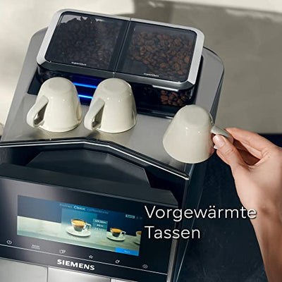 Siemens Kaffeevollautomat EQ900 TQ907D03, App-Steuerung, Full-Touch Display, Barista-Modus, Geräuschreduzierung, bis zu 10 Profile, automatische Dampfreinigung, 2 Bohnenbehälter, 1500 W, edelstahl