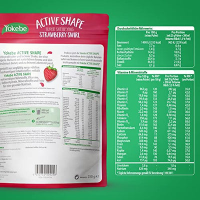 Yokebe ACTIVE SHAPE Strawberry Swirl - Mahlzeitersatz für eine gewichtskontrollierende Ernährung - Diät-Drink mit hohem Proteingehalt und Erdbeer-Geschmack - 250 g = 10 Portionen