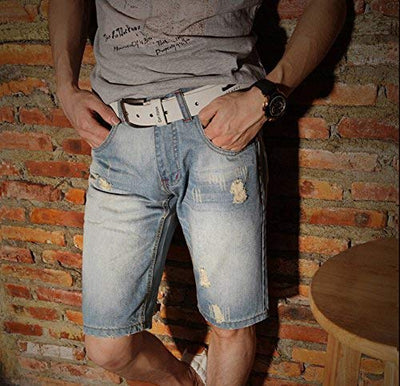 AITESEN Herren Denim Jeans Shorts Sommer Kurze Hose hellblau Ohne Guertel W28-W44 W28